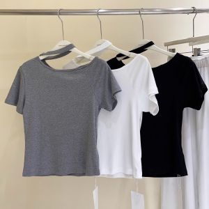 Elegant Unique Shoulder Bared Short Sleeve T Shirt Womens Fashion Summer 2025 Korean Style Breathable Comfortable Casual Top