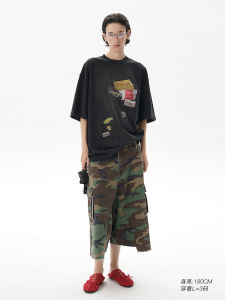 MASONPRINCE Vintage Feel Patchwork Short Sleeve T-Shirt Cotton Youth Fashion Casual round Neck Top for All Seasons