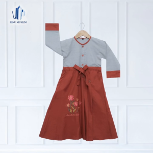 Set Gamis Anak Perempuan Bordir Bunga + Kerudung - Dress Muslimah Lengan Panjang Usia 4-14 Tahun