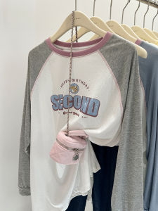 Summer Loose Fit Womens Long Sleeve T-Shirt Color Block Shoulder Print Casual Top Creative Design Commute Style Thin Material