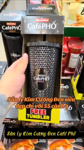 Ly Tumbler Dimond 2 lớp Cà phê phố_Hillway 700ml kèm ống hút hàng khuyến mãi giá rẻ