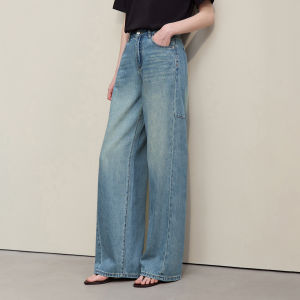 AMII | Relaxed Fit Womens Denim Pants with Letter Embroidery