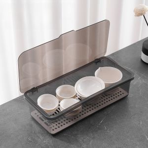 Acrylic Tea Set Storage Box with Lid Dustproof Transparent for Tea Table Cup Saucer Organizer Luxury Style Home Organization