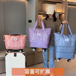 [SG SELLER] Large Capacity Travel bag W/ & w/out Wheels Waterproof Expandable Maternity Bag w/ shoes compartment