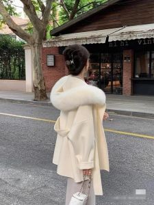 Double-Sided Woolen Coat Womens Fox Fur Heavy-Lined Cashmere Coat Korean Style Commute Long Sleeve Regular Fit Winter Coat