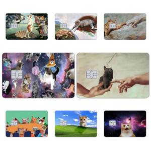 Some Abstract Funny Cat Card Stickers 4pcs 1Set Credit Debit Card Sticker Party Sticker Decoration Small Chip Card Skin Sticker