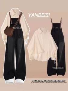 ชุดเดรสฤดูใบไม้ผลิ 2025 ชุดลำลองหลวมๆ พร้อมเข็มขัด พร้อมกางเกงยีนส์ทรงเด็ก ชุดสองชิ้น ชุดนักศึกษา ชุดทำงาน ชุดแฟชั่น