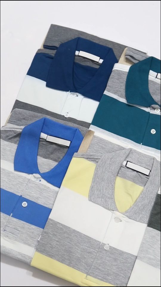 Áo polo nam trung niên tay ngắn ba sọc vải cotton co giãn bền màu