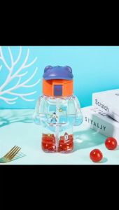 Botol Minum Anak sekolah Robot Kucing Transparant Handle Sedotan 560 ml