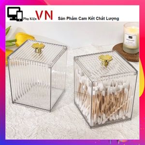 Hộp Đựng Bông Tẩy Trang Tăm Bông  Đồ Trang Điểm Có Nắp Đậy Chống Bụi Cao Cấp - Hộp Nhựa Trong Suốt Đựng Đồ Đa Năng Decor Để Bàn Tiện Lợi - Khay Tiện ích