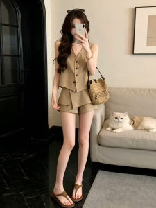 Ge·an·fei | Retro Style Khaki Summer Short Dress Suit