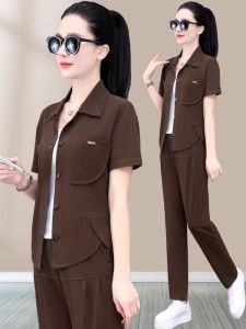 Sportswear Suit Womens Summer Fashion Fashionable Short Sleeve Shirt Pants Wear a Set of Korean Style Casual Two-Piece Suit