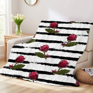 Beast Kingdom | Rose Stripe Winter And Summer Dual-Use Comfortable Flannel Blanket Soft And Sticky Sofa Cover Blanket Exquisite Gift