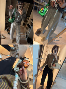 Fall Trendy Embroidered Elastic Waist Loose Fit Sweatpants Casual Knife Pant Style Natural Waist Cotton Fabric for Middle-Aged Women