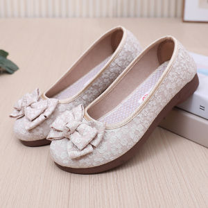 Spring and Autumn New Old Beijing Cloth Shoes Women Flat Shallow Mouth Breathable Casual Shoes Fashion Bow Comfortable Womens Shoes