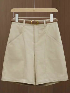 Khaki Color Suit Short Pants Women Summer Thin Medium Casual Wide Leg High Waist Straight A-Line Slimming Five-Quarter Pants