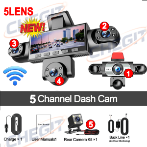 5Camera Dash Cam WIFI 24H 360° Rotatable Car Camera 1080P HD 3/5Lens  Video Recorder Car DVR Front Left Right Rear View Camera