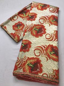 African High-Quality Jacquard Brocade Lace Fabric Golden Line Embroidery French Tulle for Dress Sewing Material S4388