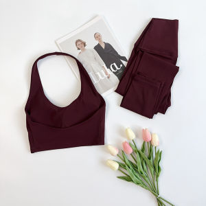 ชุดออกกำลังกายโยคะ 2 ชิ้นสำหรับผู้หญิง เสื้อชั้นในกีฬาและกางเกงเลกกิ้ง ให้ความรู้สึกเหมือนไม่ได้ใส่ ยืดหยุ่นสูง สวมใส่สบาย