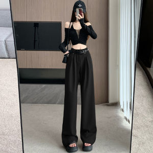 Fancy Angela Red Suit Pants Womens Autumn Stylish High Waist Loose Pants Loose Straight Mopping Pants