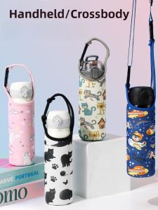 Universal Insulated Water Bottle Cover Strap Crossbody Bag 500ml Children 350ml Cup Protective Cover Phrases Dining Utensils