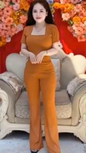 Đồ bộ nữ Vải tiêu áo CỔ VUÔNG TAY NGẮN quần ống rộng phong cách[ĐBTG 3]