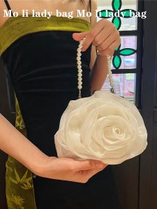 Retro Pearl Handbag Tea Rose Bride Bag Festival Party Small round Crossbody Bag Elegant Lady Chinese Style Handheld Bag