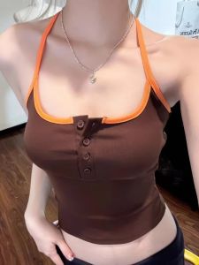 เสื้อกั๊กคอวีแขนกุดสไตล์อเมริกันย้อนยุคสำหรับผู้หญิงในช่วงฤดูร้อน สไตล์ลำลอง สวมใส่สบาย ทรงเข้ารูป เสื้อคลุมกันหนาวแบบสวมหัว