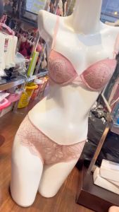 Bộ đồ lót Slyavia 3/4 cotton ren hoa mút vừa có gọng khoét ngực sâu quần ren nửa mông gợi cảm