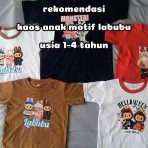 Baju Atasan Anak Laki laki Perempuan 1-4 Tahun Kaus Oblong Labubu Sablon DTF Cerah Bahan Lembut