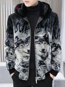 HENGYUANXIANG | Hengyuanxiang Mens Thickened Gold Mink Velvet Hooded Jacket Winter Warm Woolen Coat High-end Fur Integrated Upper Apparel