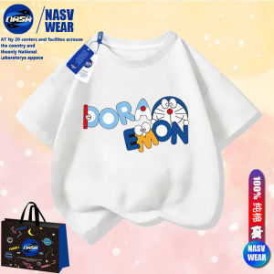 เสื้อยืดแขนสั้นผ้าฝ้ายแท้ลายโดราเอมอนแบรนด์ NASA สำหรับผู้ชายและผู้หญิง เด็กวัยกลางคนและวัยโต สไตล์ใหม่น่ารักสำหรับฤดูร้อน แขนสั้นลำลอง
