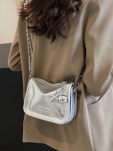 Black Niche Style Soft Satchel Chain Small Bag Messenger Bag 2024 New Arrival Trendy Fashion All-Match Minimalist Small Square Bag