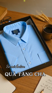 Áo Sơ Mi Nam Công Sở Trung Niên Anton Somianton Xanh Trơn Ngắn Tay Vải Cotton - XSN14