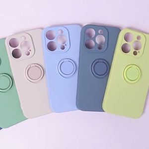 Ốp lưng điện thoại silicone lỏng mềm có giá đỡ và vòng đeo ngón tay cho iPhone 13 12 11 Pro Max