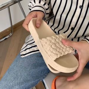 [READY STOCK🇲🇾] Womens Jute Burlap Rope Plain design PVC Sole Slipper Outdoor Summer Beach Type Slipper Sandal | 女子麻绳设计纯色Ins 软底沙滩凉拖鞋 | Selipar Sandal Perempaun Wanita