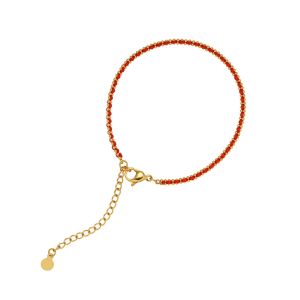 สร้อยข้อมือลูกปัดสีแดงสีทอง • ชุบทอง18K กันน้ำไม่ซีด • กำไลแฟชั่นสแตนเลสไททาเนียมเหล็ก316L สำหรับผู้หญิงผู้ชาย BR441