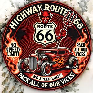 Route 66 Vintage Metal Tin Sign - Metal Wall Art Waterproof Fade-Resistant Heat & Cold Resistant Ideal for Home Garage