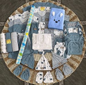 paket lengkap perlengkapan bayi baru lahir 50pcs biru denim SNI