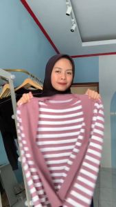 ALIKA SWEATER RAJUT WANITA STRIPE / OUTFIT WANITA KEKINIAN / BAJU ATASAN WANITA KEKINIAN TERBARU