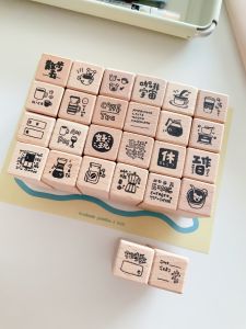Mini Wooden Stamp Coffee Life Steps Punch Time Record Business Supplies Stationery Cultural Goods Daily Learning Supplies