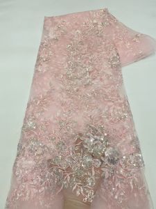 Trắng 3D Hoa Kim Sa Lấp Lánh Đính Hạt Châu Phi Nigeria Vải Ren Cho Đầm Dự Tiệc Thiết Kế Mới Pháp Đính Hạt Ren AT2942