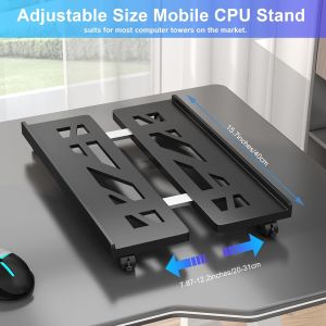 Adjustable Mobile CPU Stand Heavy-Duty PC Tower Stand With 4 Caster Wheels Ventilated Under Desk Computer CPU Holder Floor Cart