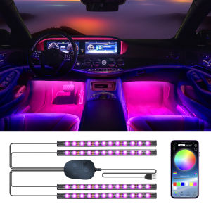 YiLaie RGB Interior Car Strip Lights 4 PCS USB Charger DC5V LED Car Ambient Light App Control Multi DIY Color Music Car Lighting