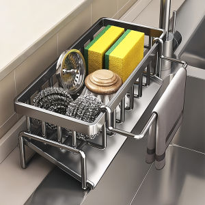 Kitchen Storage Rack Dish Draining Shelf Cloth Storage Faucet Vegetable Washing Sink Steel Wool Sponge Organizer Stainless Steel