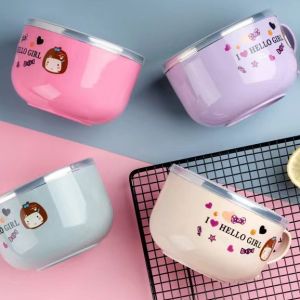 BÁT ĂN CHÁO MÌ PHỞ 2 lớp - Tô cháo giữ nhiệt có nắp và quai cầm chống nóng