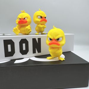 3pcs 3D Printed Angry Duck Figurine - Classic Yellow Plastic Duck with Orange Beak & Feet Perfect for Home Decor Desk Ornament