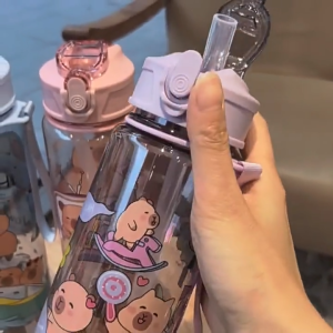 LVYIMAO 【การจัดส่ง 2-3 วัน】 🎁ขวดน้ำขยะ ขวดน้ำ Sanrio ขวดน้ำการ์ตูน 900ML ขวดน้ำวัสดุพีซีคุณภาพสูง ขวดน้ำนักเรียนที่ทนทานและป้องกันการหยด ขวดน้ำสีโปร่งใส (ท้องถิ่นไทย)🎁【ของขวัญฟรี】 【แปรงทำความสะอาดถ้วยน้ำ】