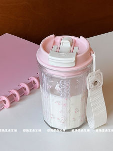 Original Cute Cartoon Plastic Straw Cup Portable Adult Tritan Water Cup Direct Drink Handle Summer Beverage Container