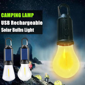 LED Solar Camping Lights USB Rechargeable Bulbs Lamp Dimmable with Hooks Vintage Light for Hiking Tent Lantern Outdoor Lighting
